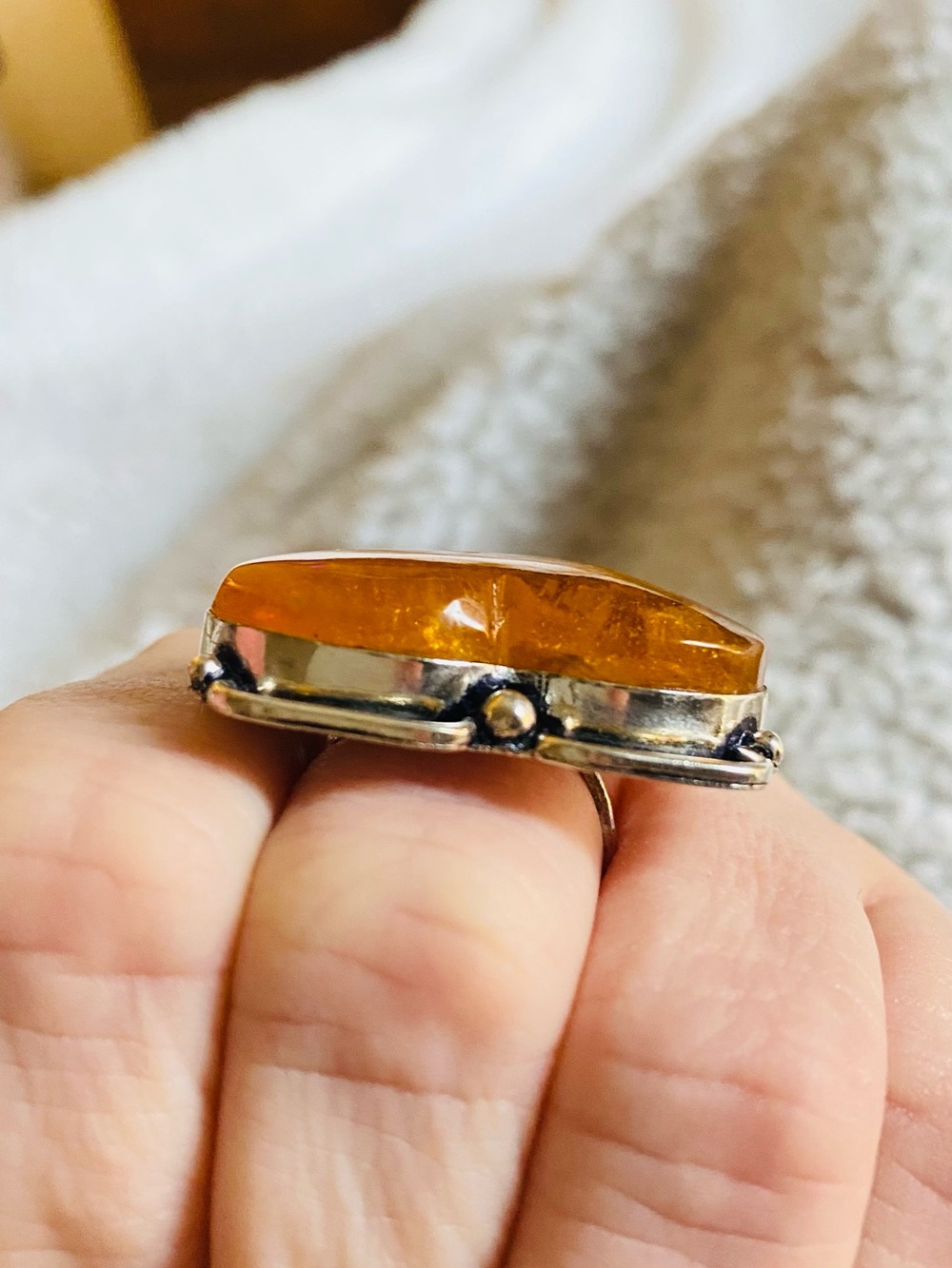 New Ladies Sterling Silver 925 Ring Amber Large Size 9 Gemstone Jewelry Heart - Picture 4 of 9